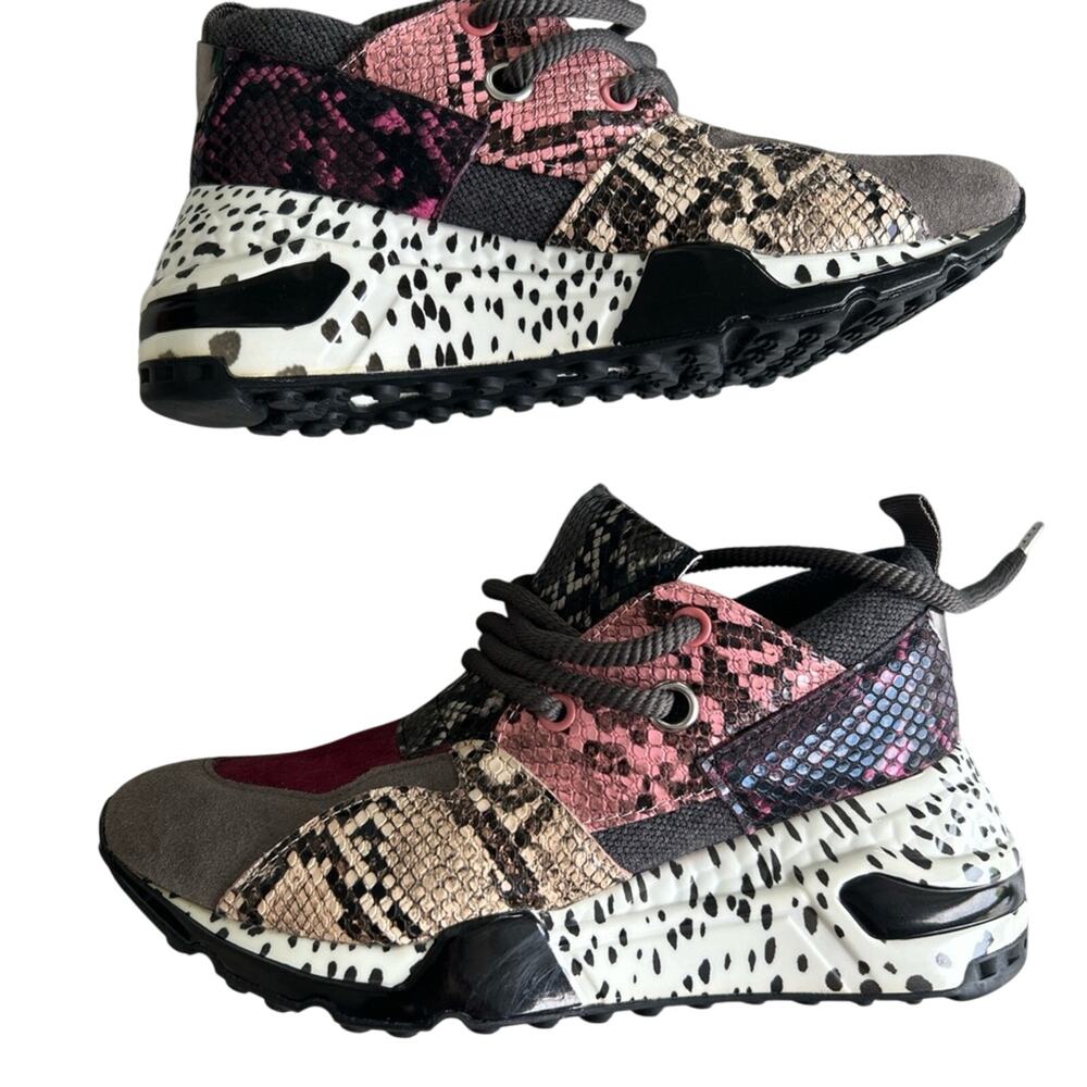 Steve Madden Burgundy and Black Snake Print Sneakers